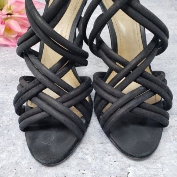 Schutz | Glassy Strappy Black Suede Heeled Sandals Size 6.5 - Picture 4 of 8